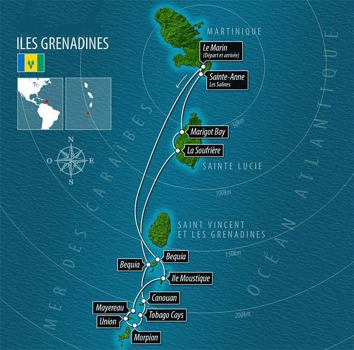 Carte site de plongée Martinique